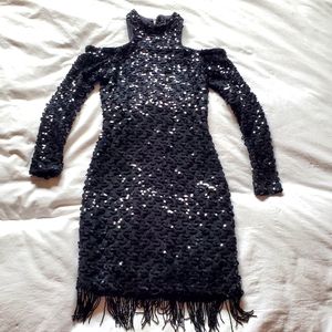Vintage cold shoulder black sequin dress